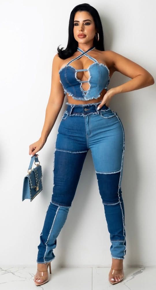 Patchwork Pressure Denim Set