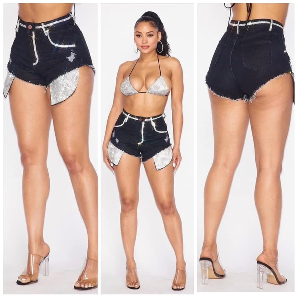 Diamond Drip Denim Short Set